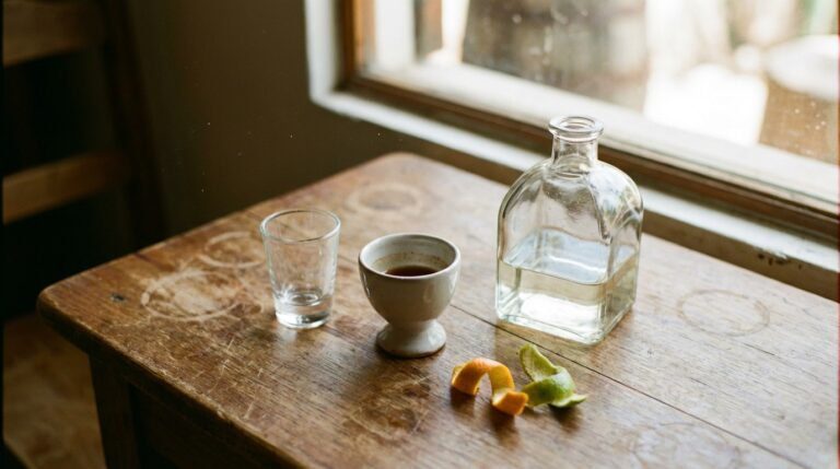 Tequila tasting glasses next to a shot glass on a tasting table